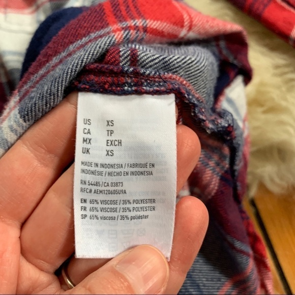 AE💕 Plaid Button Down Flannel Shirt Cowgirl Top - Picture 6 of 9